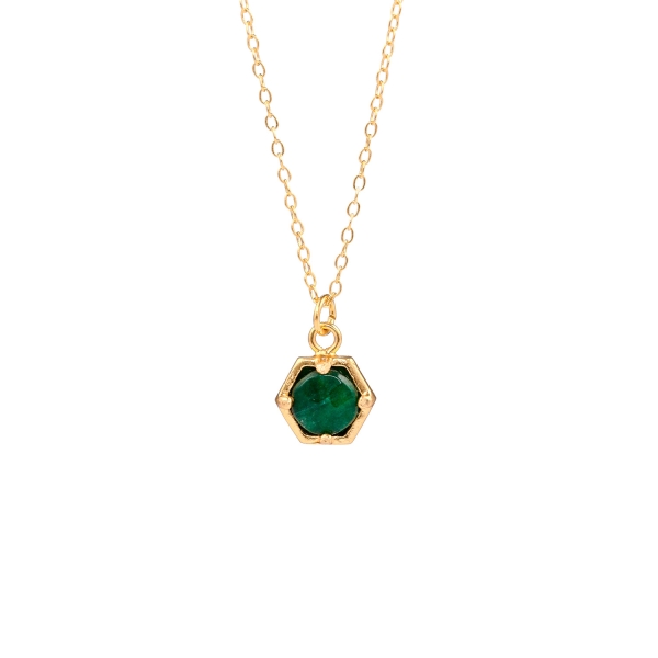 Necklace made from brass, goldplated, green Jade